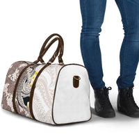 Brown and White Hawaii Shark Tattoo Travel Bag Puakenikeni Lei Plumeria Polynesian Pattern - Polynesian Pride