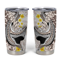Brown and White Hawaii Shark Tattoo Tumbler Cup Puakenikeni Lei Plumeria Polynesian Pattern - Polynesian Pride