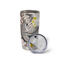 Brown and White Hawaii Shark Tattoo Tumbler Cup Puakenikeni Lei Plumeria Polynesian Pattern - Polynesian Pride