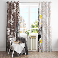 Brown and White Hawaii Shark Tattoo Window Curtain Puakenikeni Lei Plumeria Polynesian Pattern - Polynesian Pride