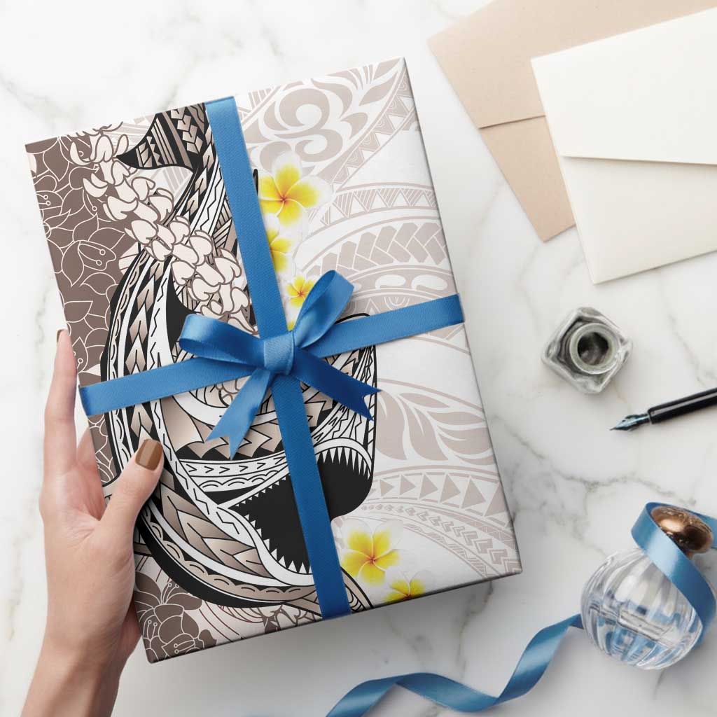Brown and White Hawaii Shark Tattoo Wrapping Paper Puakenikeni Lei Plumeria Polynesian Pattern LT14 - Polynesian Pride