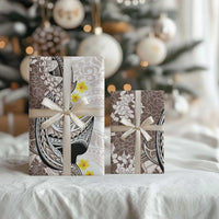 Brown and White Hawaii Shark Tattoo Wrapping Paper Puakenikeni Lei Plumeria Polynesian Pattern LT14 - Polynesian Pride