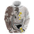 Brown and White Hawaii Shark Tattoo Zip Hoodie Puakenikeni Lei Plumeria Polynesian Pattern - Polynesian Pride