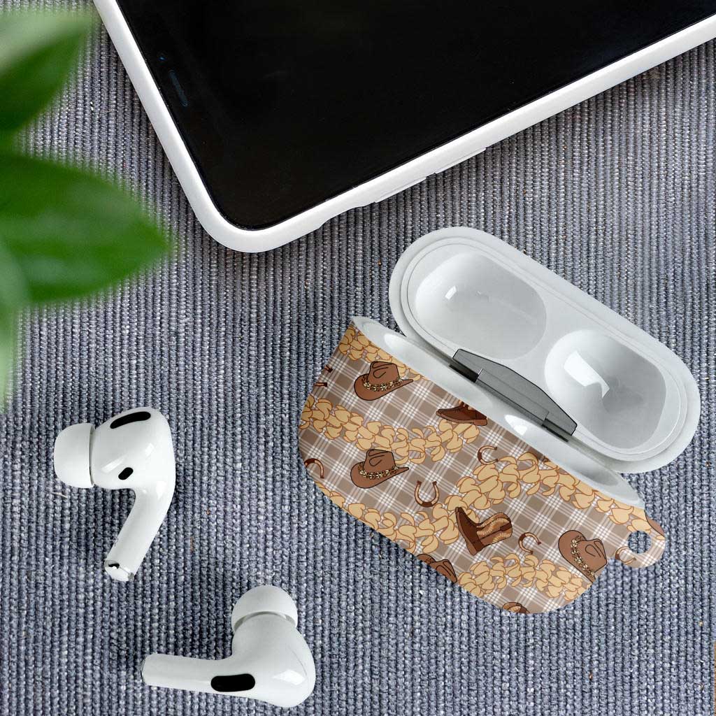 Khaki Palaka Hawaii Cowboy AirPods Case Puakenikeni Lei Paniolo Papale Seamless Vibes - Polynesian Pride