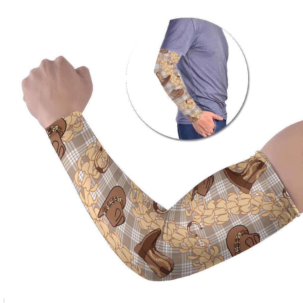 Khaki Palaka Hawaii Cowboy Arm Sleeves Puakenikeni Lei Paniolo Papale Seamless Vibes - Polynesian Pride