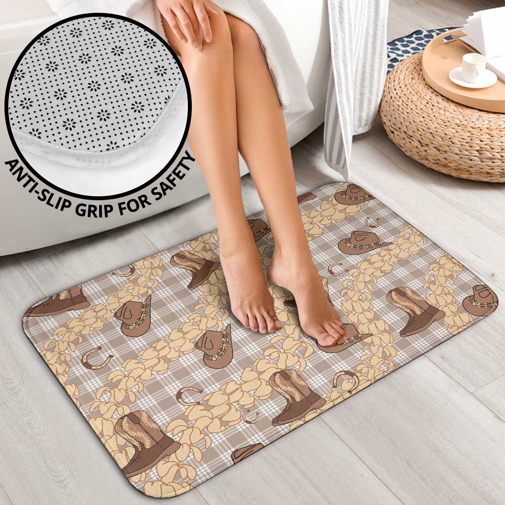 Khaki Palaka Hawaii Cowboy Bathroom Set Puakenikeni Lei Paniolo Papale Seamless Vibes - Polynesian Pride