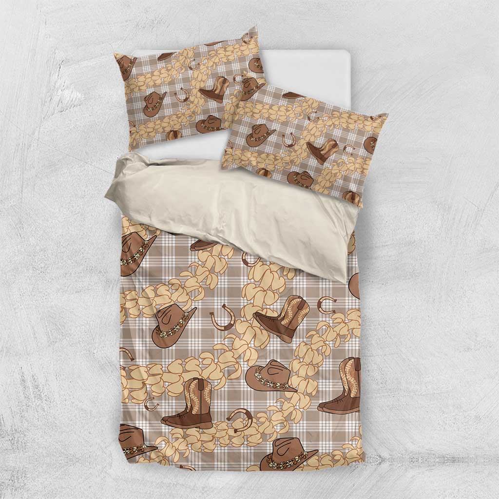Khaki Palaka Hawaii Cowboy Bedding Set Puakenikeni Lei Paniolo Papale Seamless Vibes - Polynesian Pride