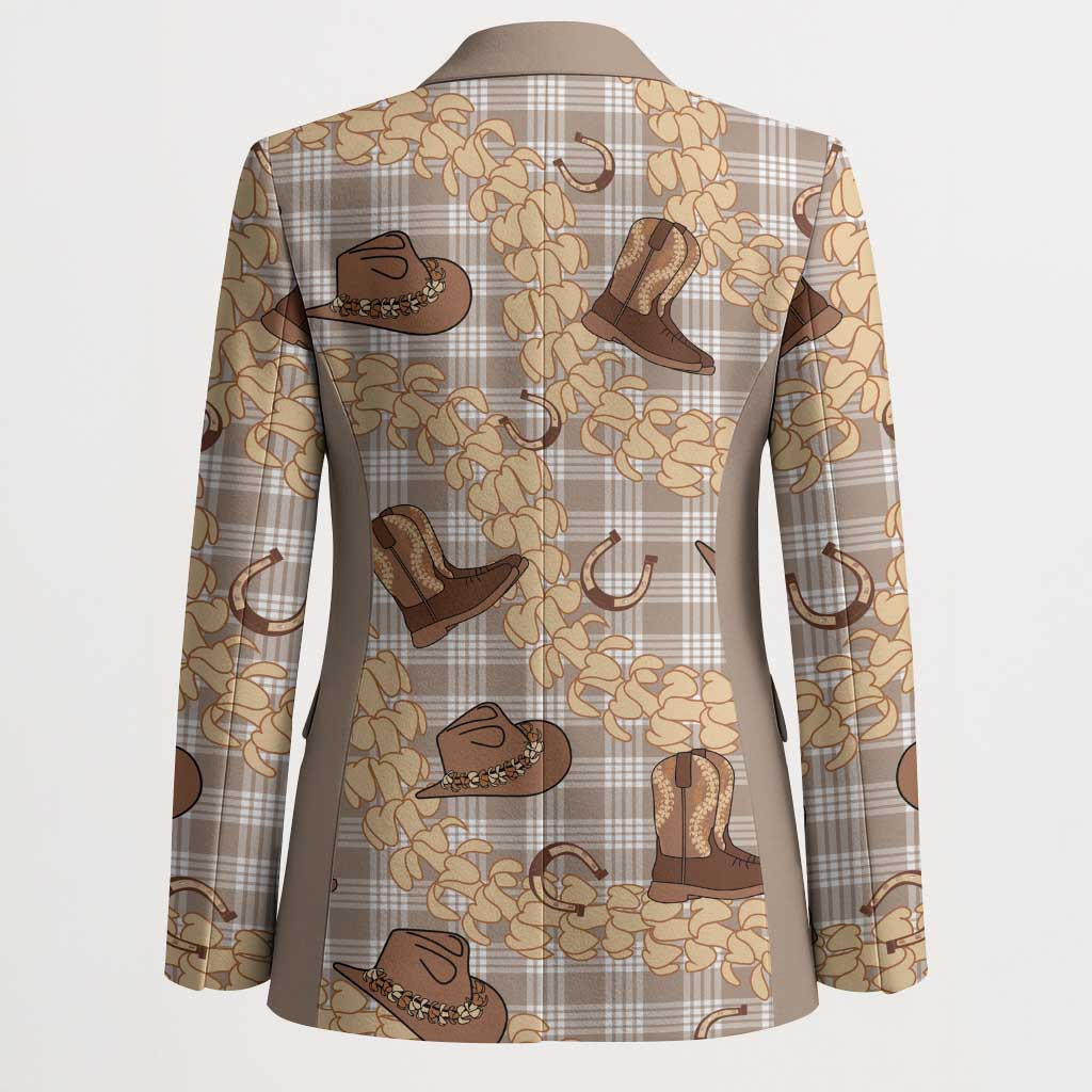 Khaki Palaka Hawaii Cowboy Blazer Puakenikeni Lei Paniolo Papale Seamless Vibes - Polynesian Pride