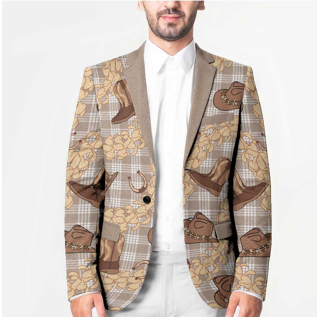Khaki Palaka Hawaii Cowboy Blazer Puakenikeni Lei Paniolo Papale Seamless Vibes - Polynesian Pride