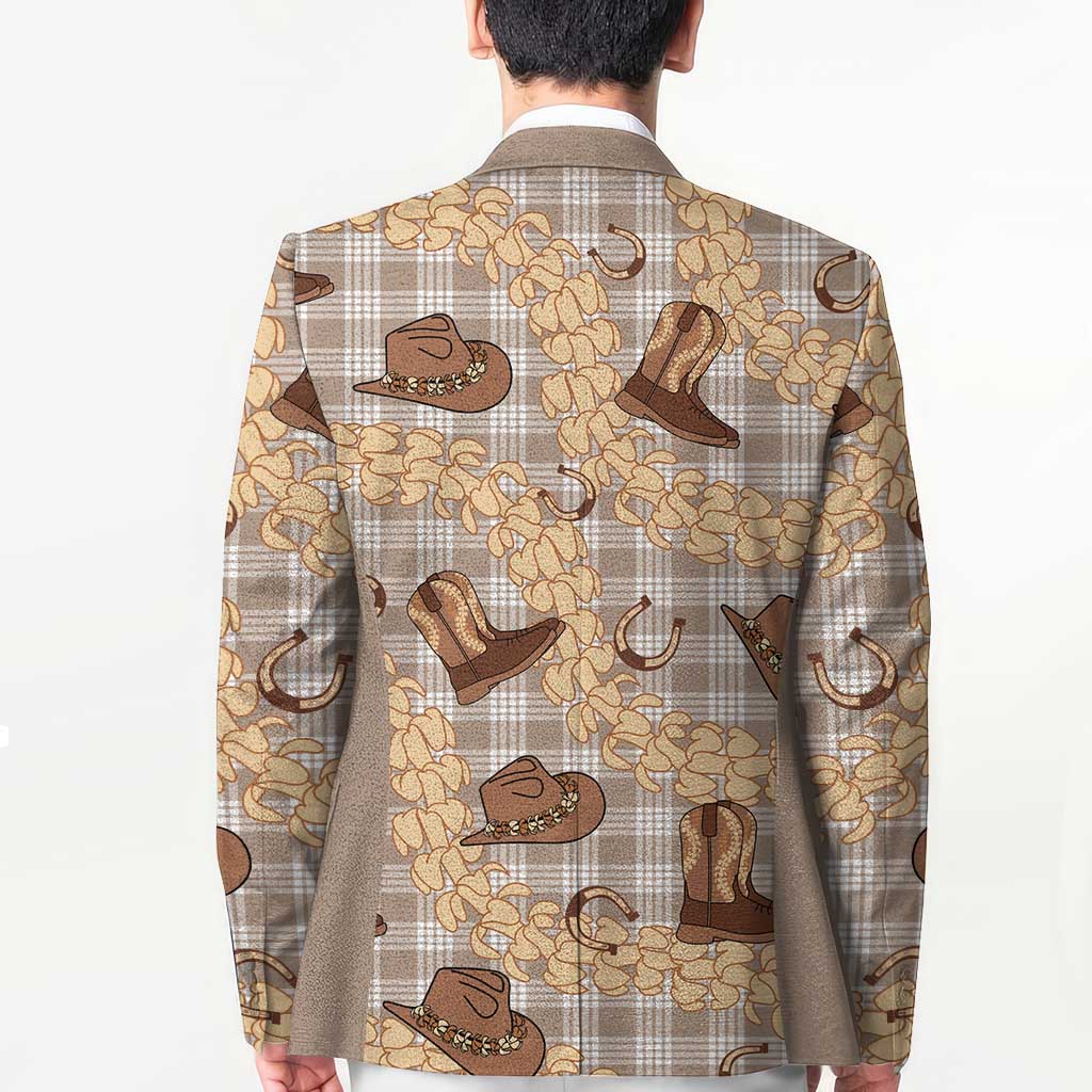 Khaki Palaka Hawaii Cowboy Blazer Puakenikeni Lei Paniolo Papale Seamless Vibes - Polynesian Pride