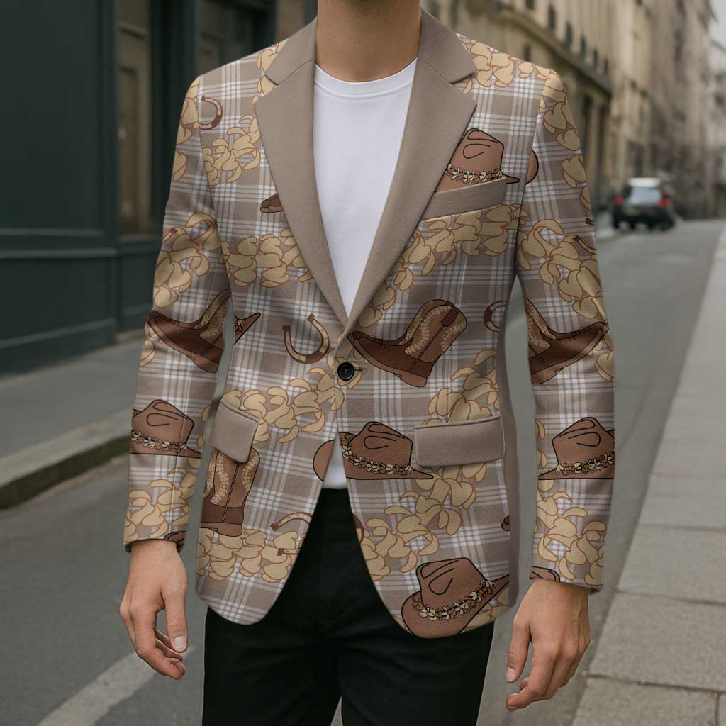Khaki Palaka Hawaii Cowboy Blazer Puakenikeni Lei Paniolo Papale Seamless Vibes - Polynesian Pride