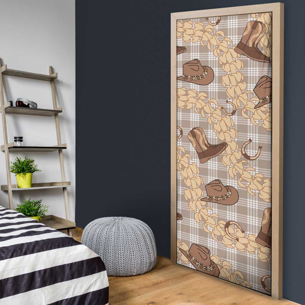 Khaki Palaka Hawaii Cowboy Door Cover Puakenikeni Lei Paniolo Papale Seamless Vibes - Polynesian Pride