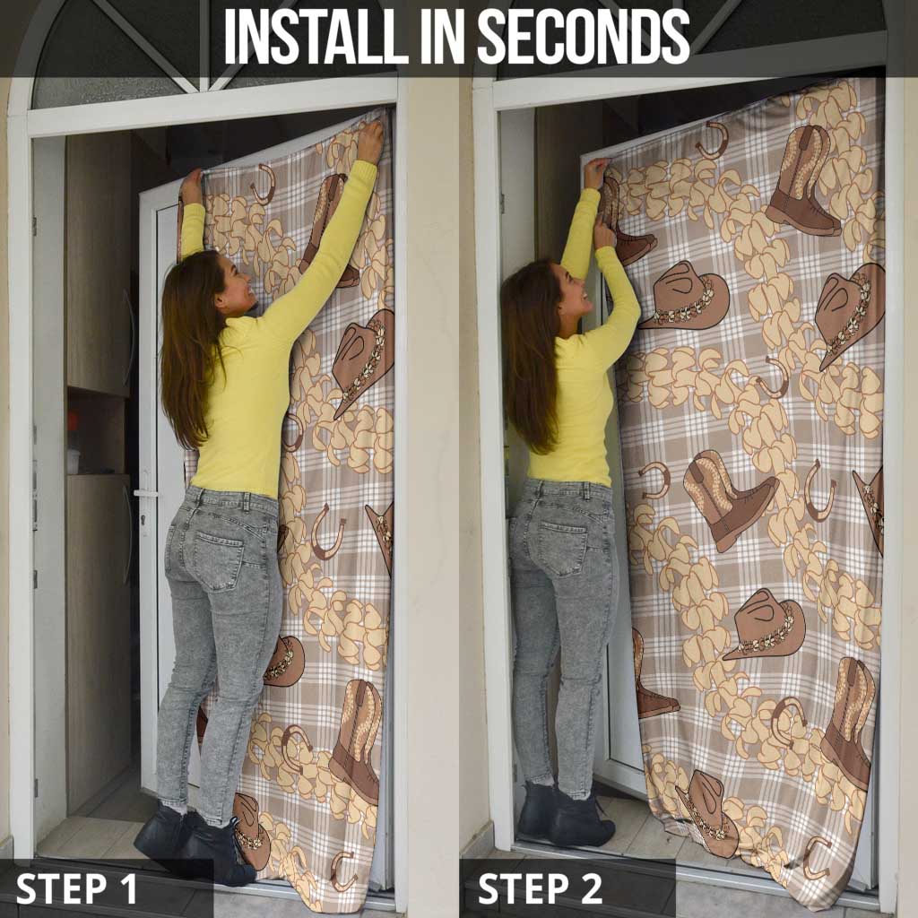 Khaki Palaka Hawaii Cowboy Door Cover Puakenikeni Lei Paniolo Papale Seamless Vibes - Polynesian Pride