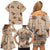 Khaki Palaka Hawaii Cowboy Family Matching Off Shoulder Short Dress and Hawaiian Shirt Puakenikeni Lei Paniolo Papale Seamless Vibes - Polynesian Pride