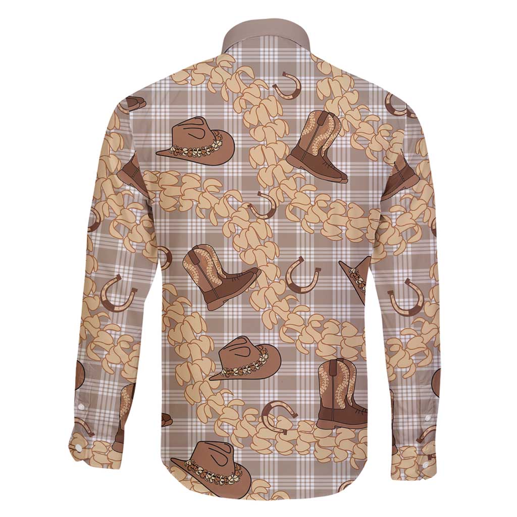 Khaki Palaka Hawaii Cowboy Family Matching Off Shoulder Short Dress and Hawaiian Shirt Puakenikeni Lei Paniolo Papale Seamless Vibes - Polynesian Pride