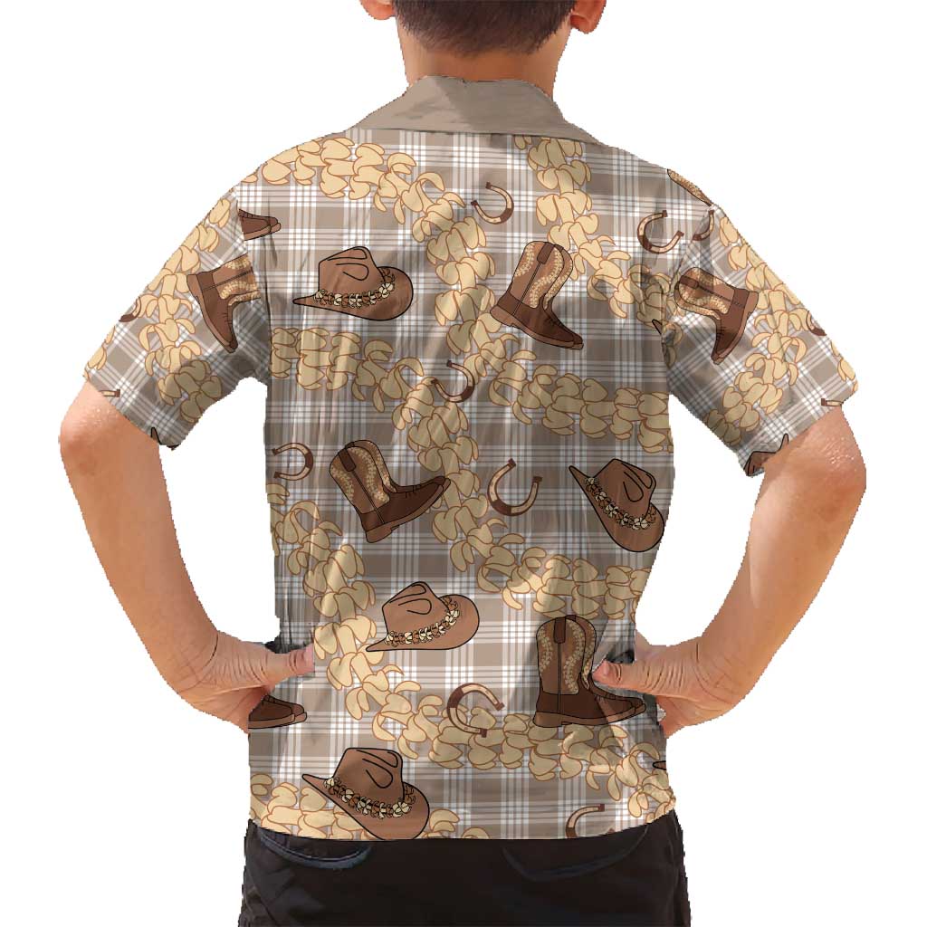 Khaki Palaka Hawaii Cowboy Family Matching Puletasi and Hawaiian Shirt Puakenikeni Lei Paniolo Papale Seamless Vibes - Polynesian Pride