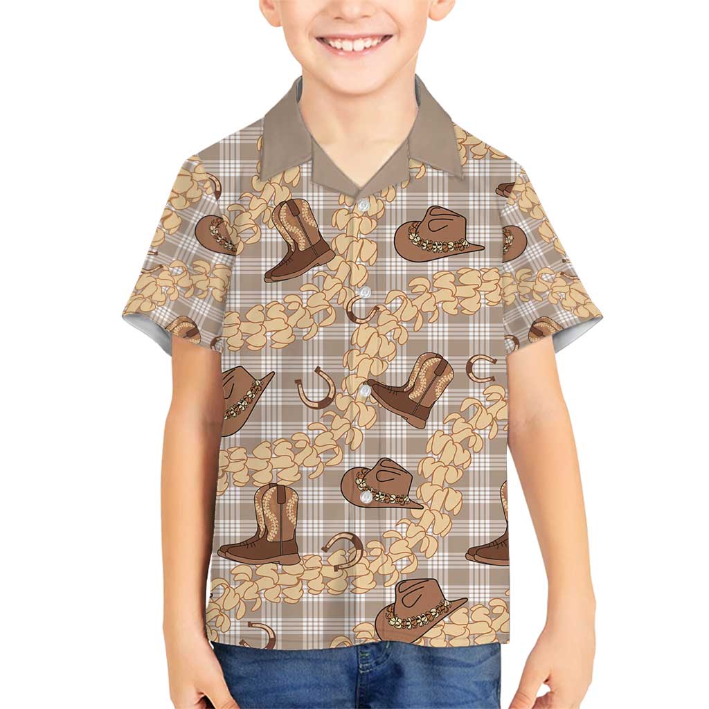 Khaki Palaka Hawaii Cowboy Family Matching Summer Maxi Dress and Hawaiian Shirt Puakenikeni Lei Paniolo Papale Seamless Vibes - Polynesian Pride