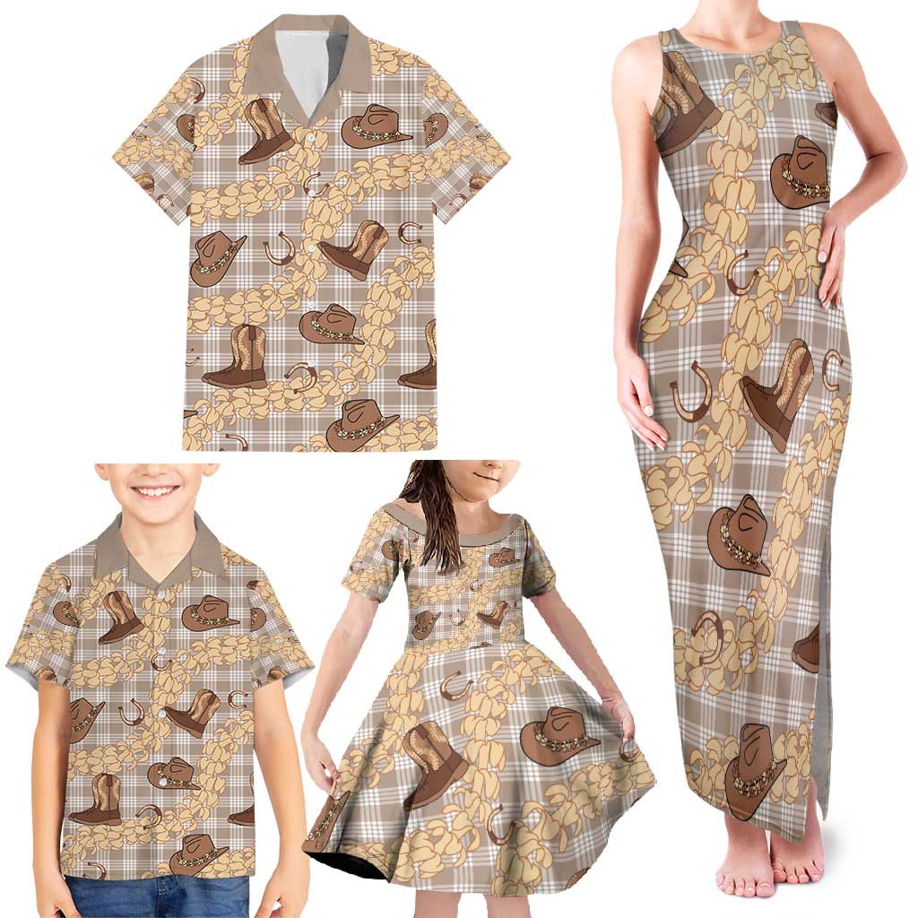 Khaki Palaka Hawaii Cowboy Family Matching Tank Maxi Dress and Hawaiian Shirt Puakenikeni Lei Paniolo Papale Seamless Vibes - Polynesian Pride