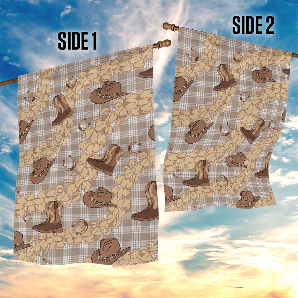 Khaki Palaka Hawaii Cowboy Garden Flag Puakenikeni Lei Paniolo Papale Seamless Vibes - Polynesian Pride