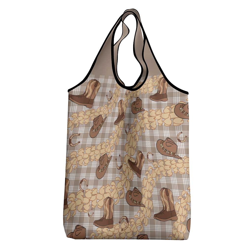Khaki Palaka Hawaii Cowboy Grocery Bag Puakenikeni Lei Paniolo Papale Seamless Vibes - Polynesian Pride