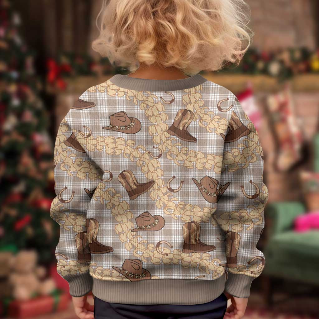 Khaki Palaka Hawaii Cowboy Kid Ugly Christmas Sweater Puakenikeni Lei Paniolo Papale Seamless Vibes - Polynesian Pride