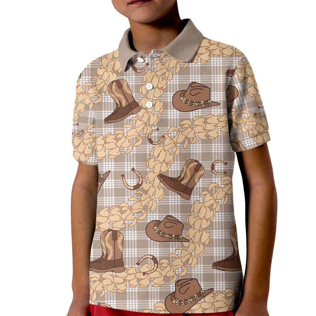 Khaki Palaka Hawaii Cowboy Kid Polo Shirt Puakenikeni Lei Paniolo Papale Seamless Vibes - Polynesian Pride