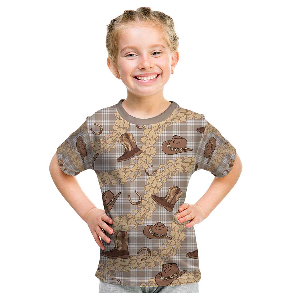 Khaki Palaka Hawaii Cowboy Kid T Shirt Puakenikeni Lei Paniolo Papale Seamless Vibes - Polynesian Pride