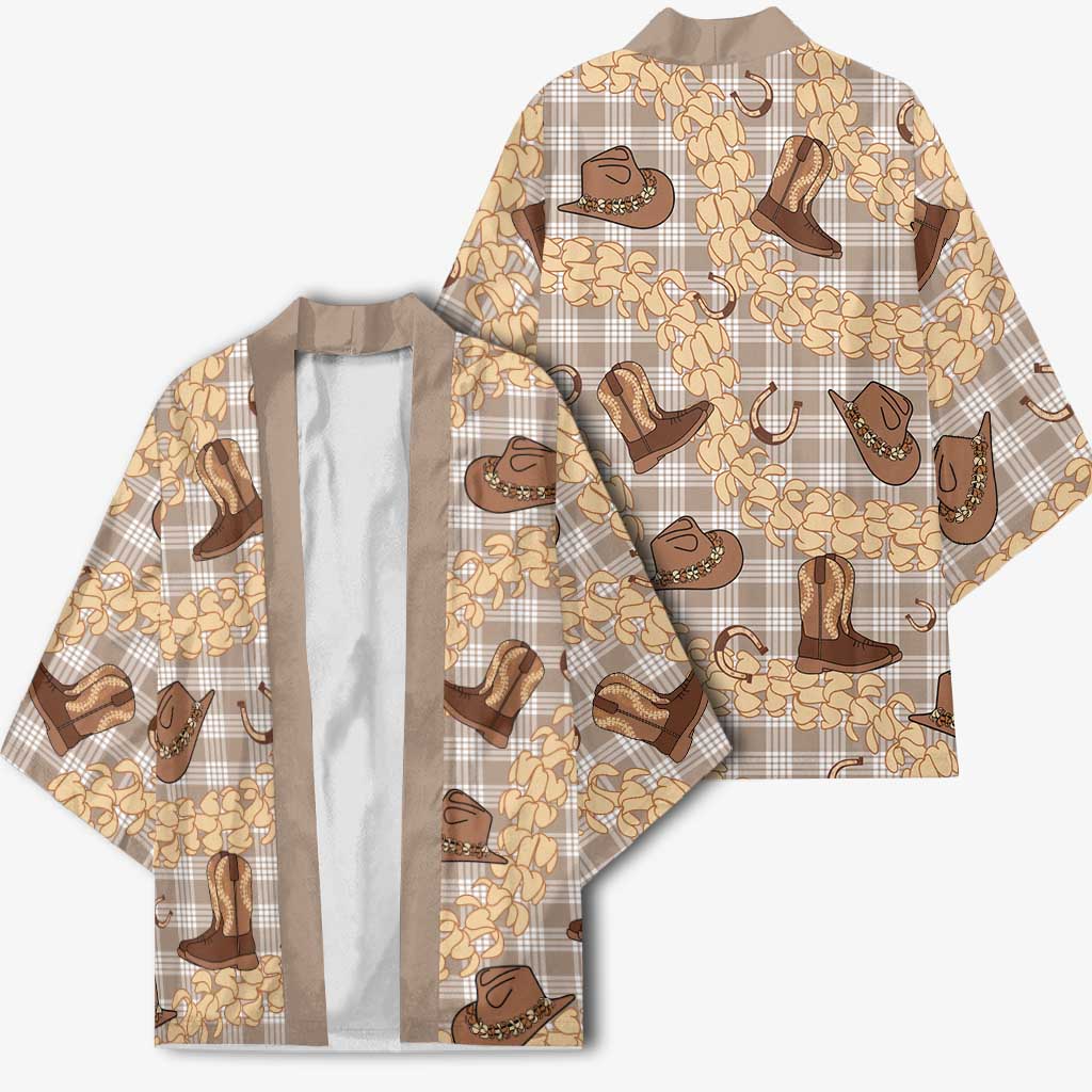 Khaki Palaka Hawaii Cowboy Kimono Puakenikeni Lei Paniolo Papale Seamless Vibes - Polynesian Pride