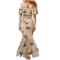 Khaki Palaka Hawaii Cowboy Mermaid Dress Puakenikeni Lei Paniolo Papale Seamless Vibes - Polynesian Pride