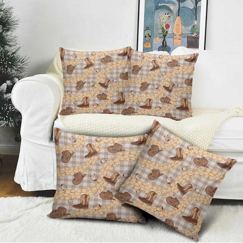 Khaki Palaka Hawaii Cowboy Pillow Cover Puakenikeni Lei Paniolo Papale Seamless Vibes - Polynesian Pride