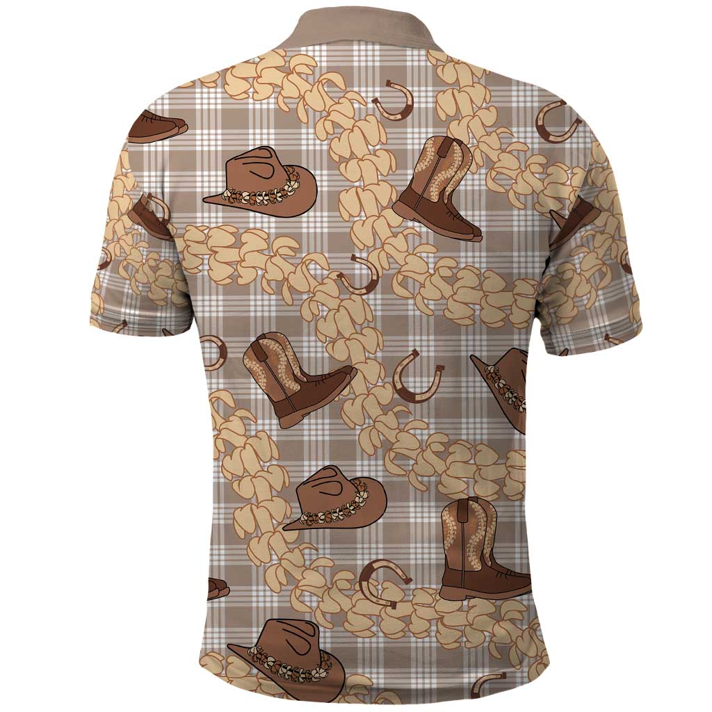 Khaki Palaka Hawaii Cowboy Polo Shirt Puakenikeni Lei Paniolo Papale Seamless Vibes - Polynesian Pride