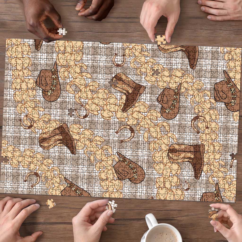 Khaki Palaka Hawaii Cowboy Puzzle Puakenikeni Lei Paniolo Papale Seamless Vibes - Polynesian Pride