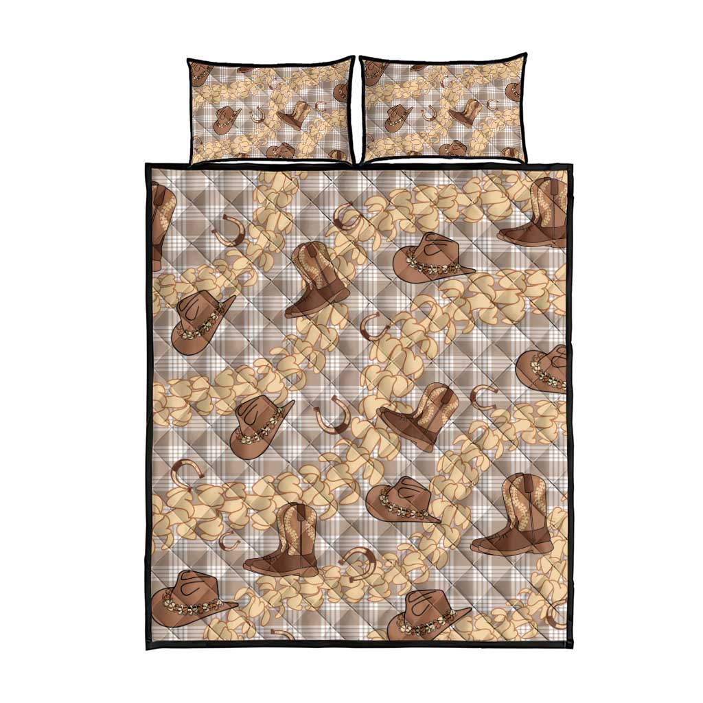 Khaki Palaka Hawaii Cowboy Quilt Bed Set Puakenikeni Lei Paniolo Papale Seamless Vibes - Polynesian Pride