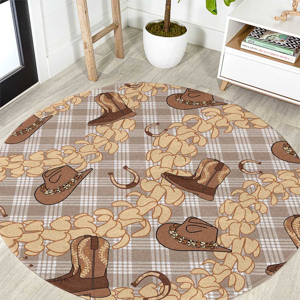 Khaki Palaka Hawaii Cowboy Round Carpet Puakenikeni Lei Paniolo Papale Seamless Vibes - Polynesian Pride