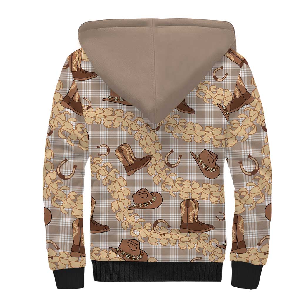 Khaki Palaka Hawaii Cowboy Sherpa Hoodie Puakenikeni Lei Paniolo Papale Seamless Vibes - Polynesian Pride