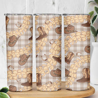 Khaki Palaka Hawaii Cowboy Skinny Tumbler Puakenikeni Lei Paniolo Papale Seamless Vibes - Polynesian Pride