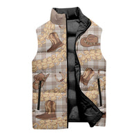 Khaki Palaka Hawaii Cowboy Sleeveless Puffer Jacket Puakenikeni Lei Paniolo Papale Seamless Vibes - Polynesian Pride
