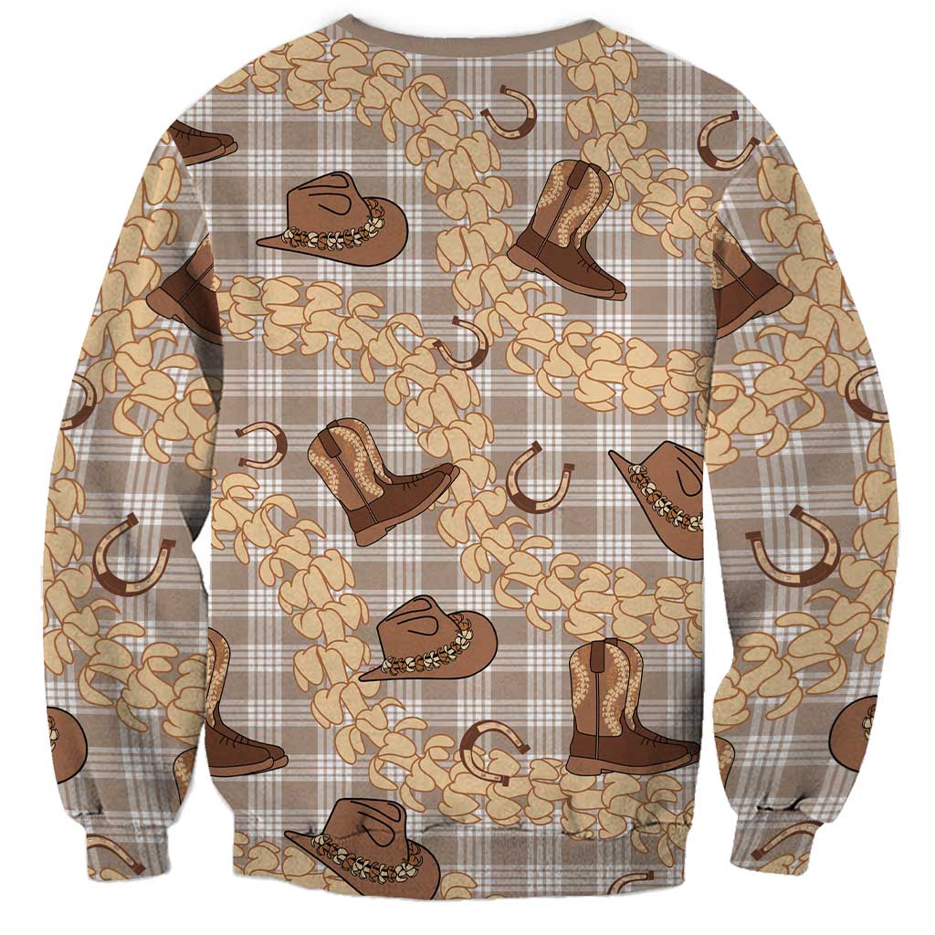 Khaki Palaka Hawaii Cowboy Sweatshirt Puakenikeni Lei Paniolo Papale Seamless Vibes - Polynesian Pride