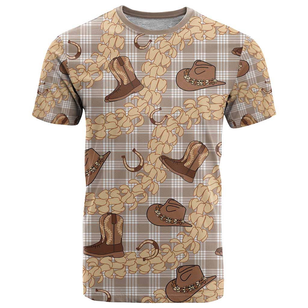 Khaki Palaka Hawaii Cowboy T Shirt Puakenikeni Lei Paniolo Papale Seamless Vibes - Polynesian Pride