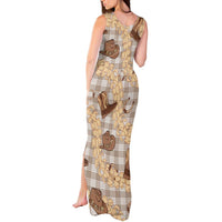 Khaki Palaka Hawaii Cowboy Tank Maxi Dress Puakenikeni Lei Paniolo Papale Seamless Vibes - Polynesian Pride