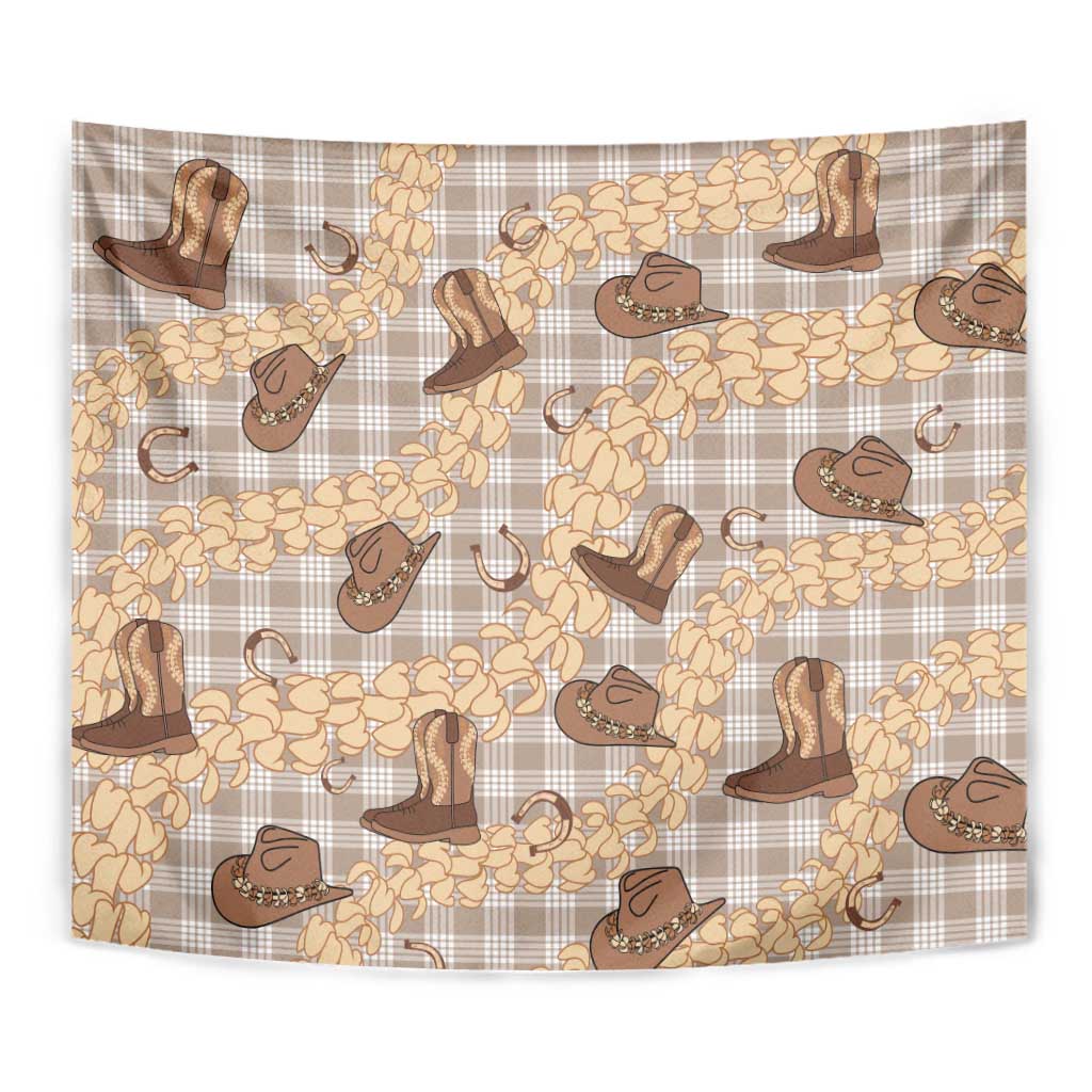 Khaki Palaka Hawaii Cowboy Tapestry Puakenikeni Lei Paniolo Papale Seamless Vibes - Polynesian Pride