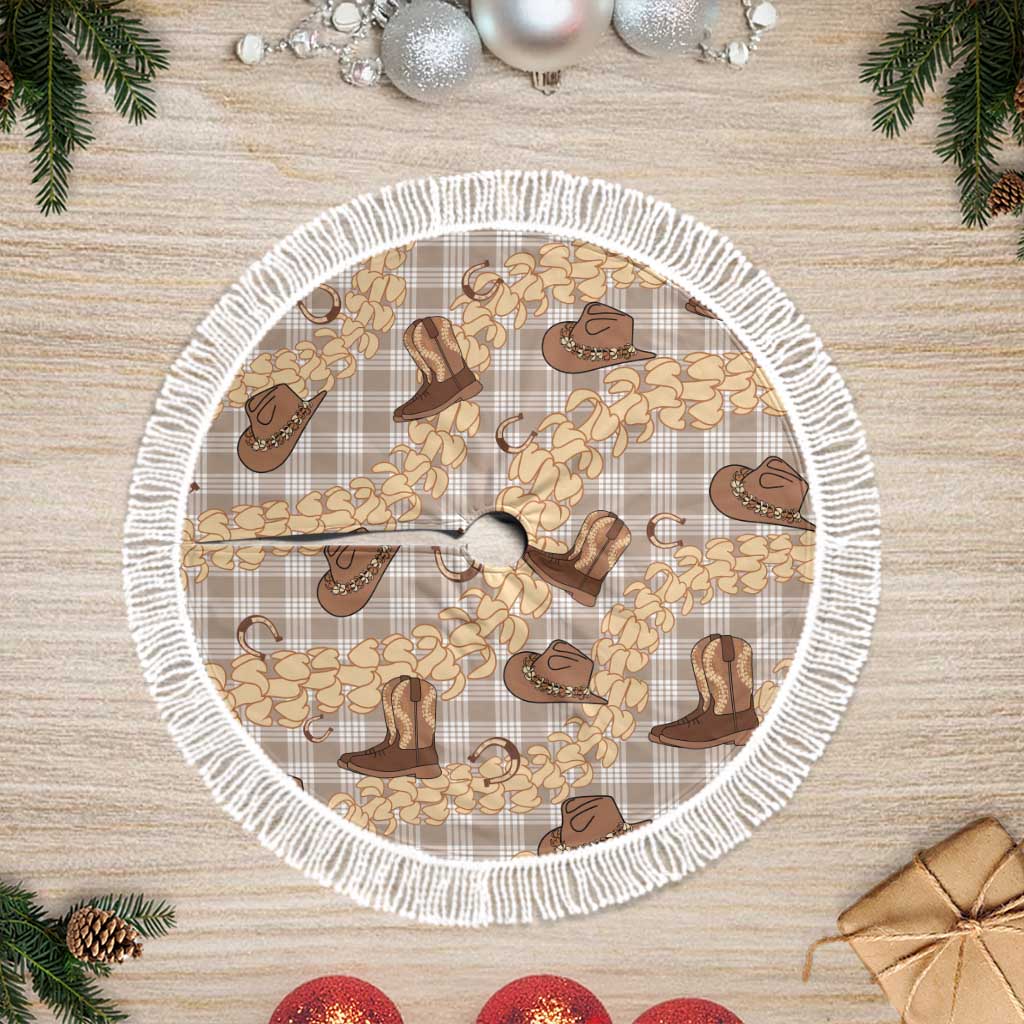 Khaki Palaka Hawaii Cowboy Tree Skirt Puakenikeni Lei Paniolo Papale Seamless Vibes - Polynesian Pride