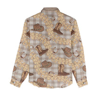 Khaki Palaka Hawaii Cowboy Women Casual Shirt Puakenikeni Lei Paniolo Papale Seamless Vibes - Polynesian Pride