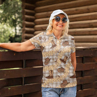 Khaki Palaka Hawaii Cowboy Women Polo Shirt Puakenikeni Lei Paniolo Papale Seamless Vibes - Polynesian Pride
