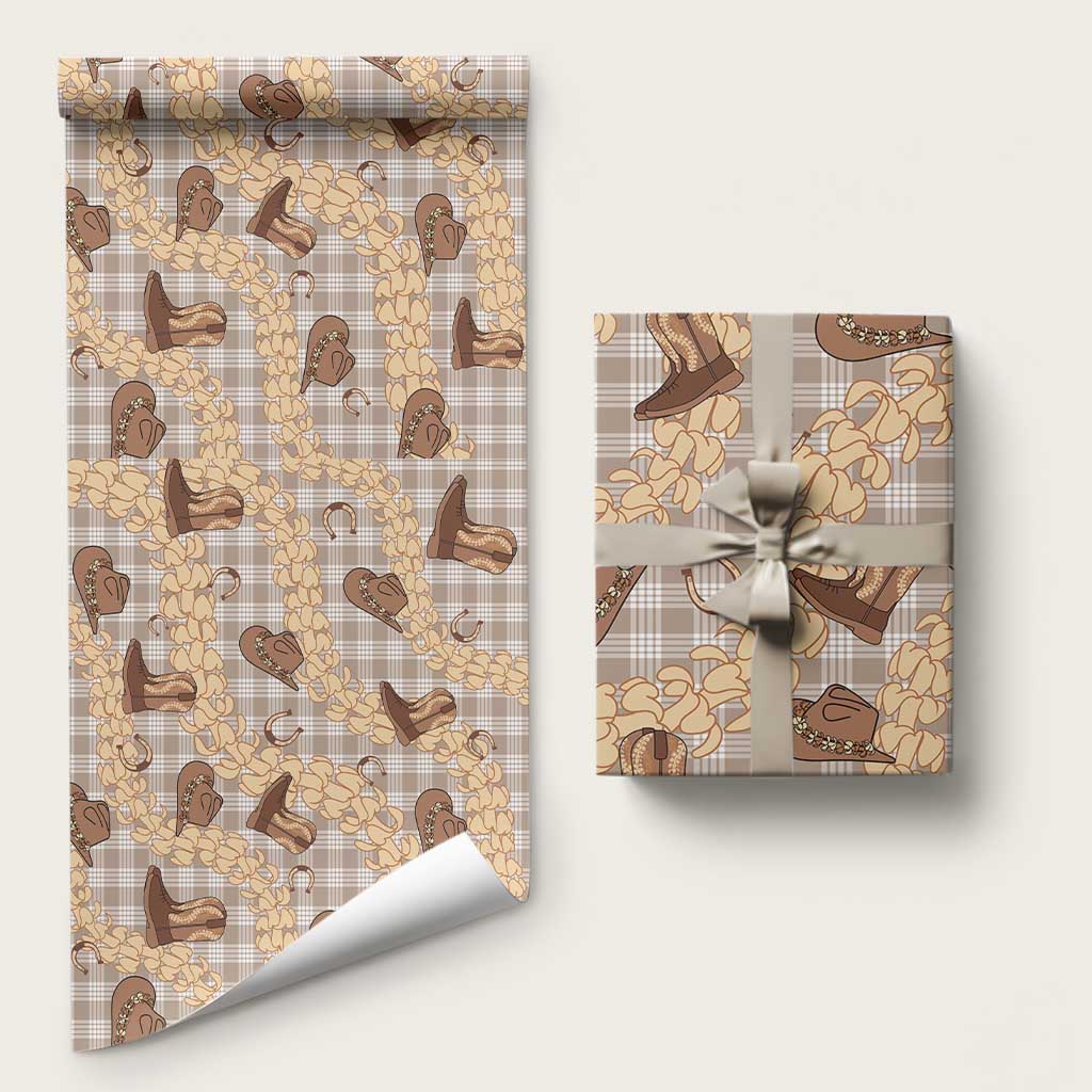 Khaki Palaka Hawaii Cowboy Wrapping Paper Puakenikeni Lei Paniolo Papale Seamless Vibes LT14 58" × 23" Khaki - Polynesian Pride