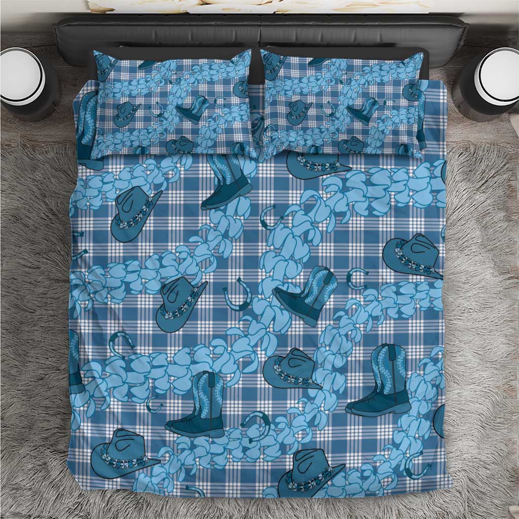 Cyan Palaka Hawaii Cowboy Bedding Set Puakenikeni Lei Paniolo Papale Seamless Vibes - Polynesian Pride