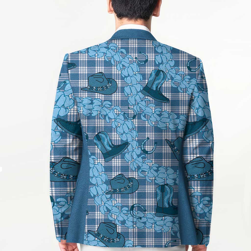 Cyan Palaka Hawaii Cowboy Blazer Puakenikeni Lei Paniolo Papale Seamless Vibes - Polynesian Pride