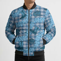 Cyan Palaka Hawaii Cowboy Bomber Puffer Jacket Puakenikeni Lei Paniolo Papale Seamless Vibes - Polynesian Pride