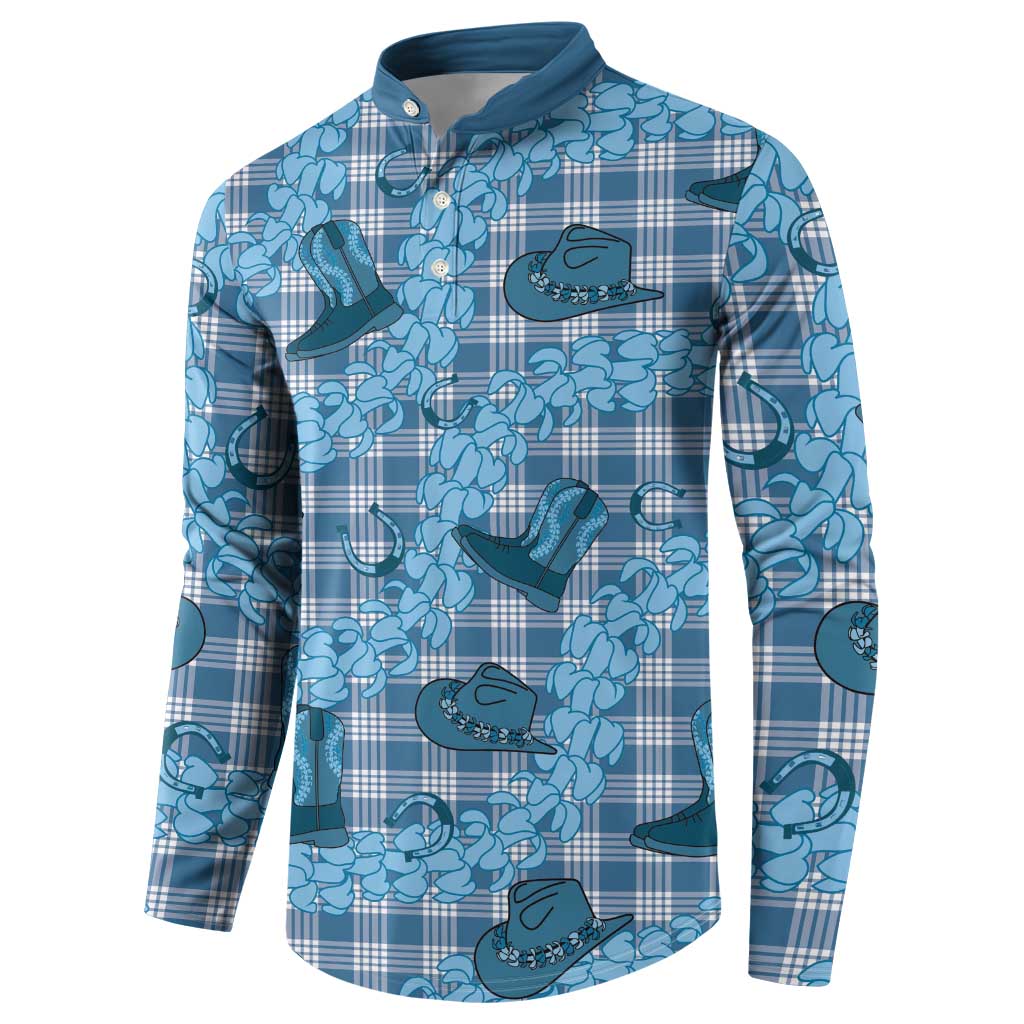 Cyan Palaka Hawaii Cowboy Button Sweatshirt Puakenikeni Lei Paniolo Papale Seamless Vibes - Polynesian Pride