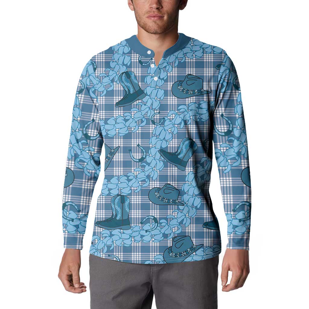 Cyan Palaka Hawaii Cowboy Button Sweatshirt Puakenikeni Lei Paniolo Papale Seamless Vibes - Polynesian Pride